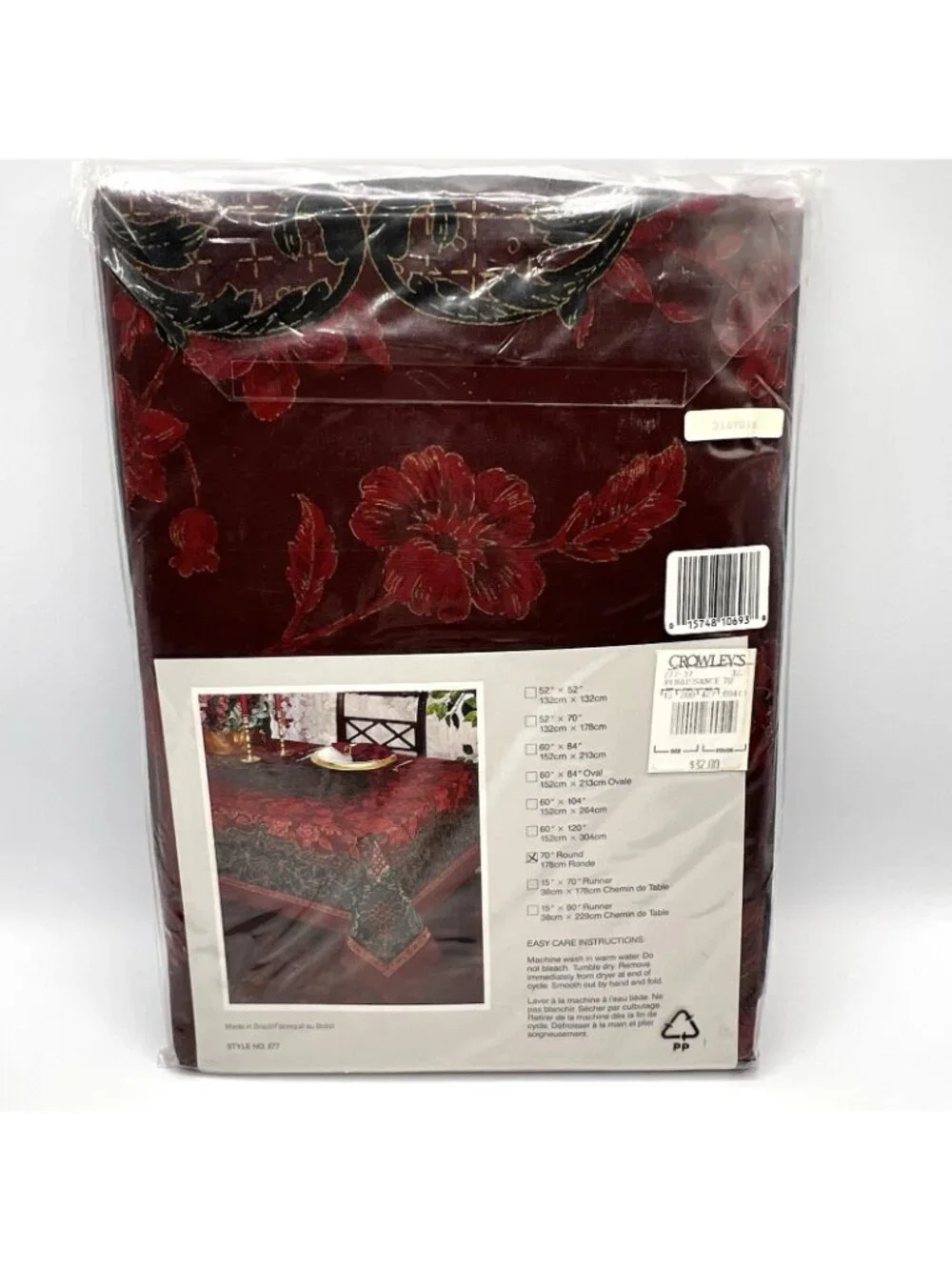 Fallani Cohn Tablecloth Luther Travis Renaissance 70 Round Cotton Green Burgundy